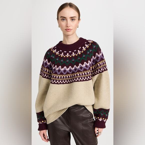 Tory Burch Tory Sport Merino Relaxed Fair Isle Crew Sweater Women's Small - Picture 1 of 9